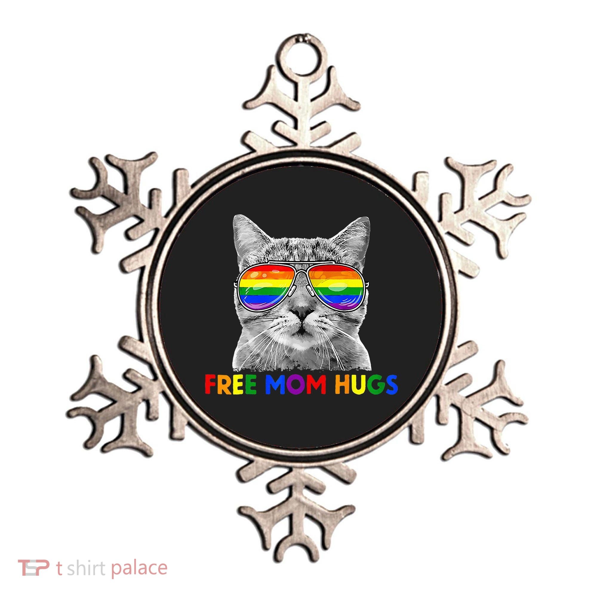 Free Mom Hugs Purride Proud Ally Cat Rainbow Flag LGBT Pride Ornament