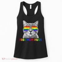Free Mom Hugs Purride Proud Ally Cat Rainbow Flag LGBT Pride Women's Tank Top thumb 0