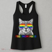 Free Mom Hugs Purride Proud Ally Cat Rainbow Flag LGBT Pride Women's Tank Top thumb 3