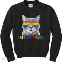 Free Mom Hugs Purride Proud Ally Cat Rainbow Flag LGBT Pride Kids Sweatshirt thumb 0