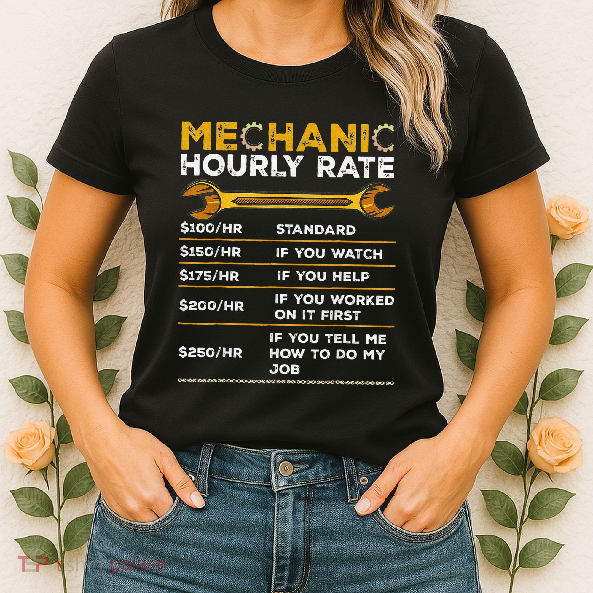 Funny Mechanic Hourly Rate Gifts Labor Rates Women's T-Shirt