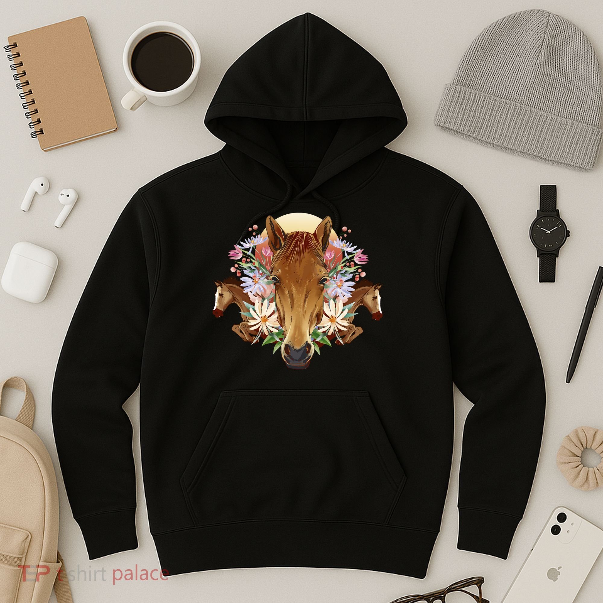Floral Multi Horse Hoodie