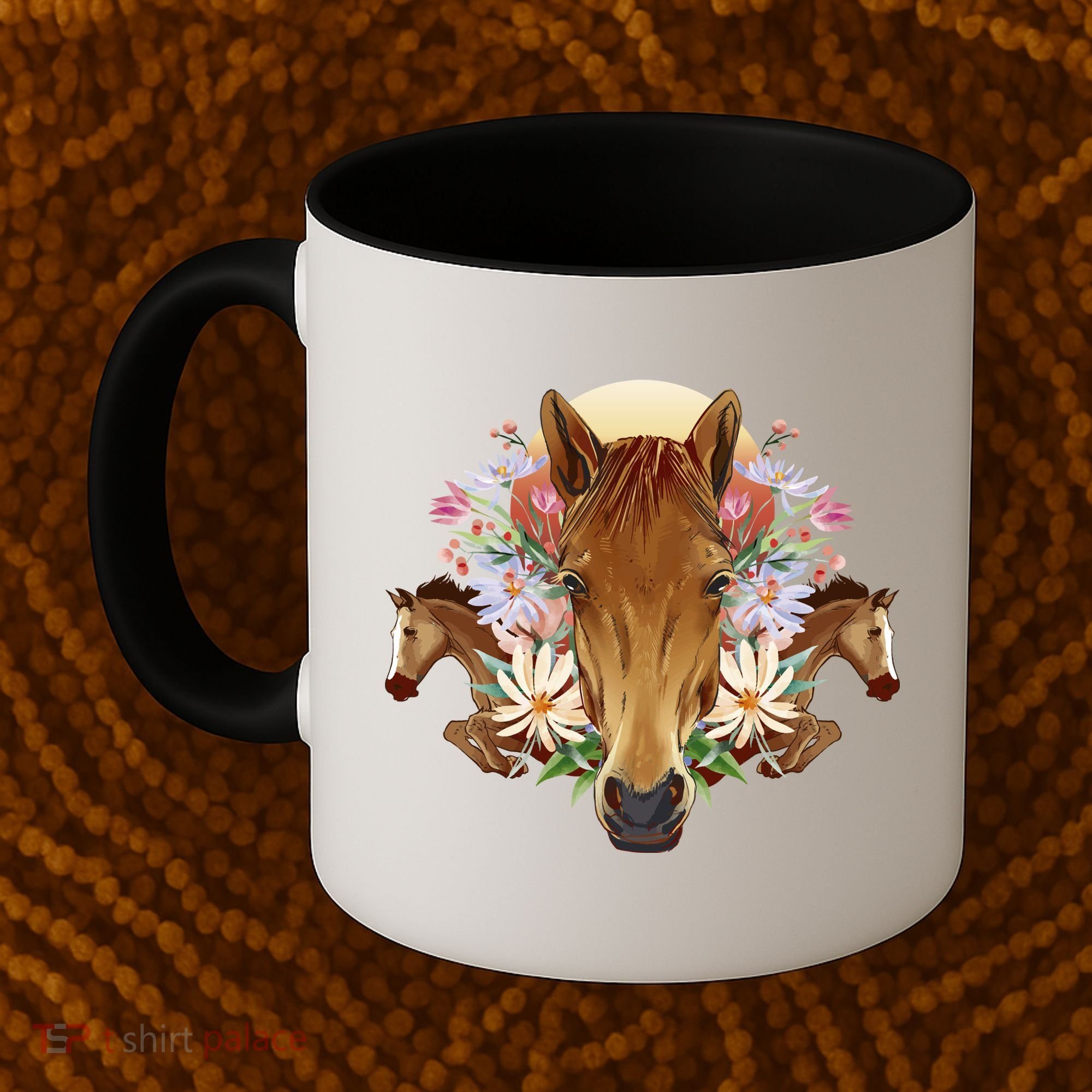 Floral Multi Horse Coffee Mug