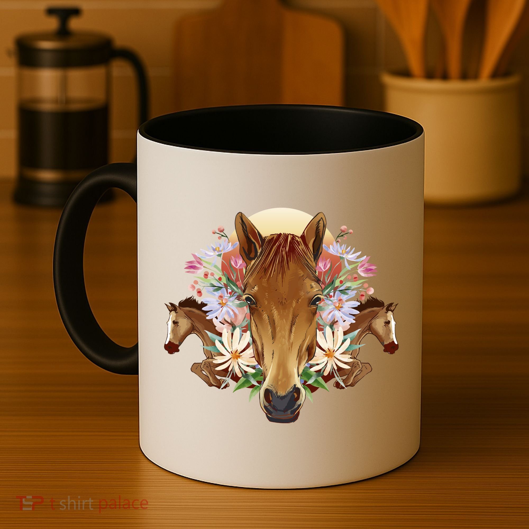 Floral Multi Horse Coffee Mug