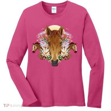 Floral Multi Horse Women's Long Sleeve Shirt