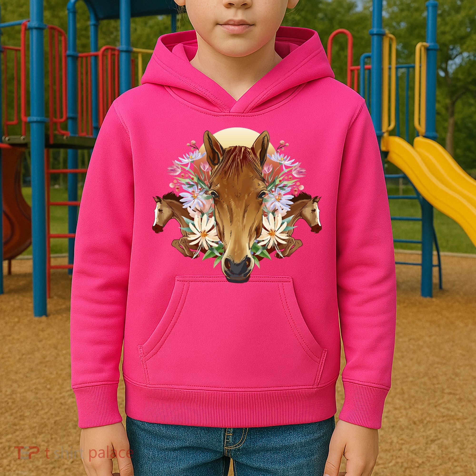 Floral Multi Horse Kids Hoodie