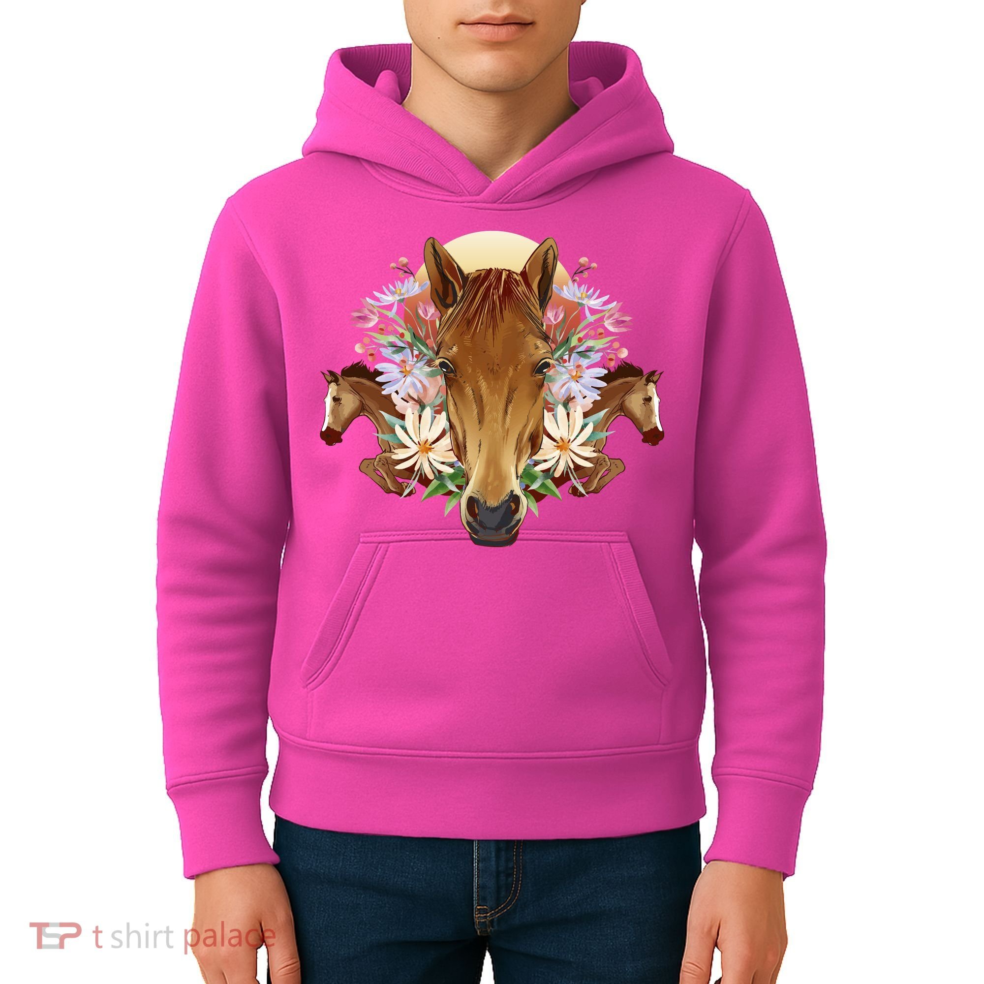 Floral Multi Horse Kids Hoodie