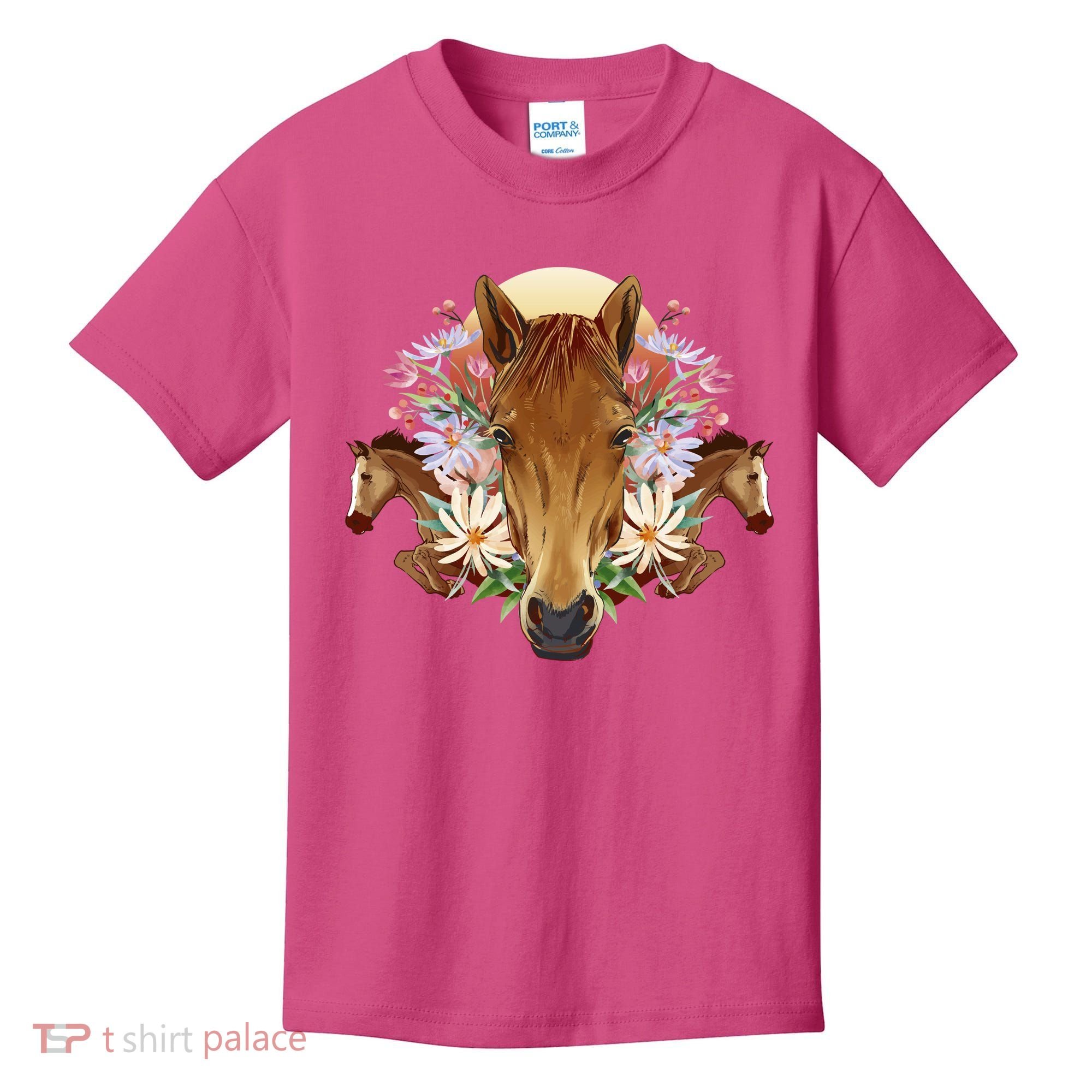 Floral Multi Horse Kids T-Shirt