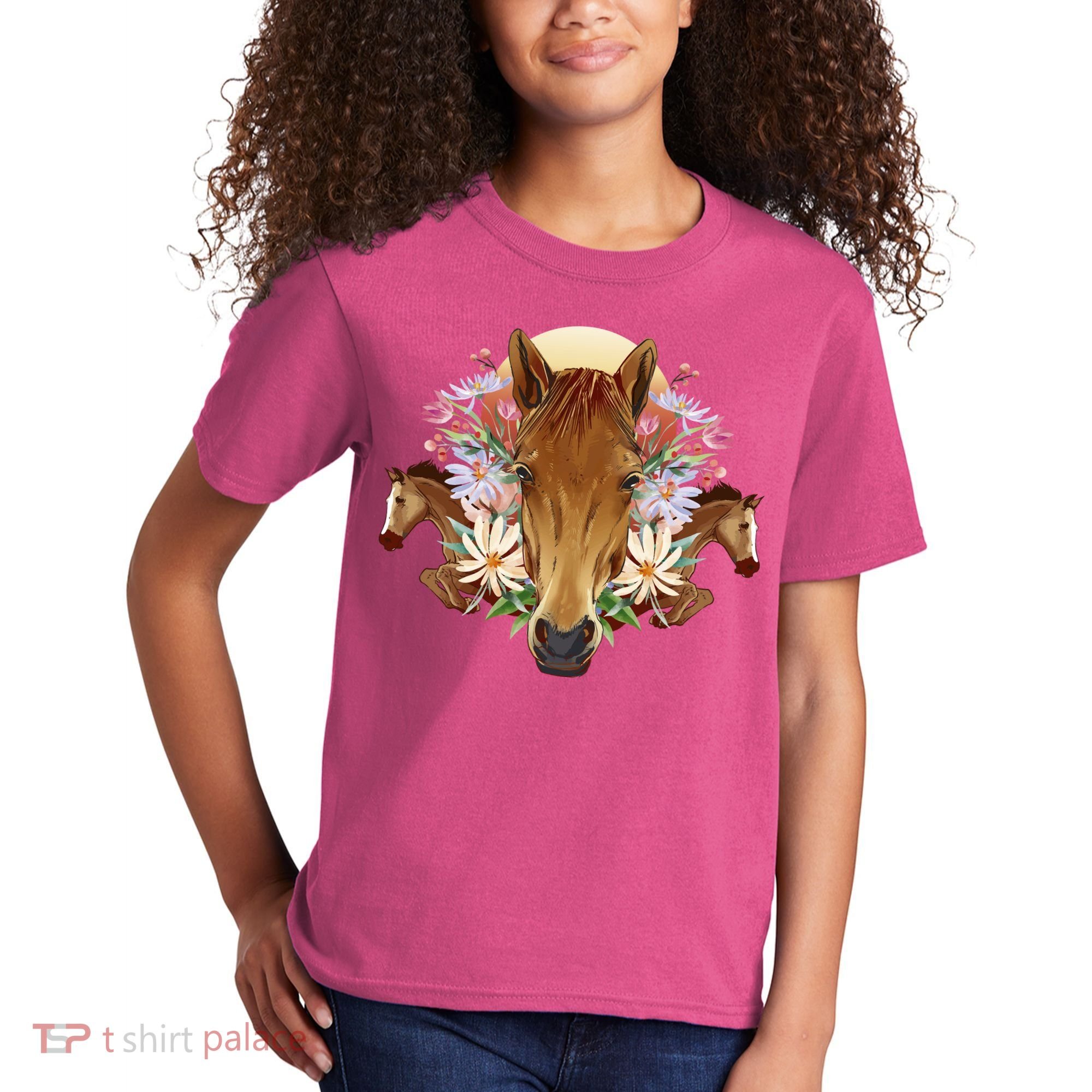 Floral Multi Horse Kids T-Shirt