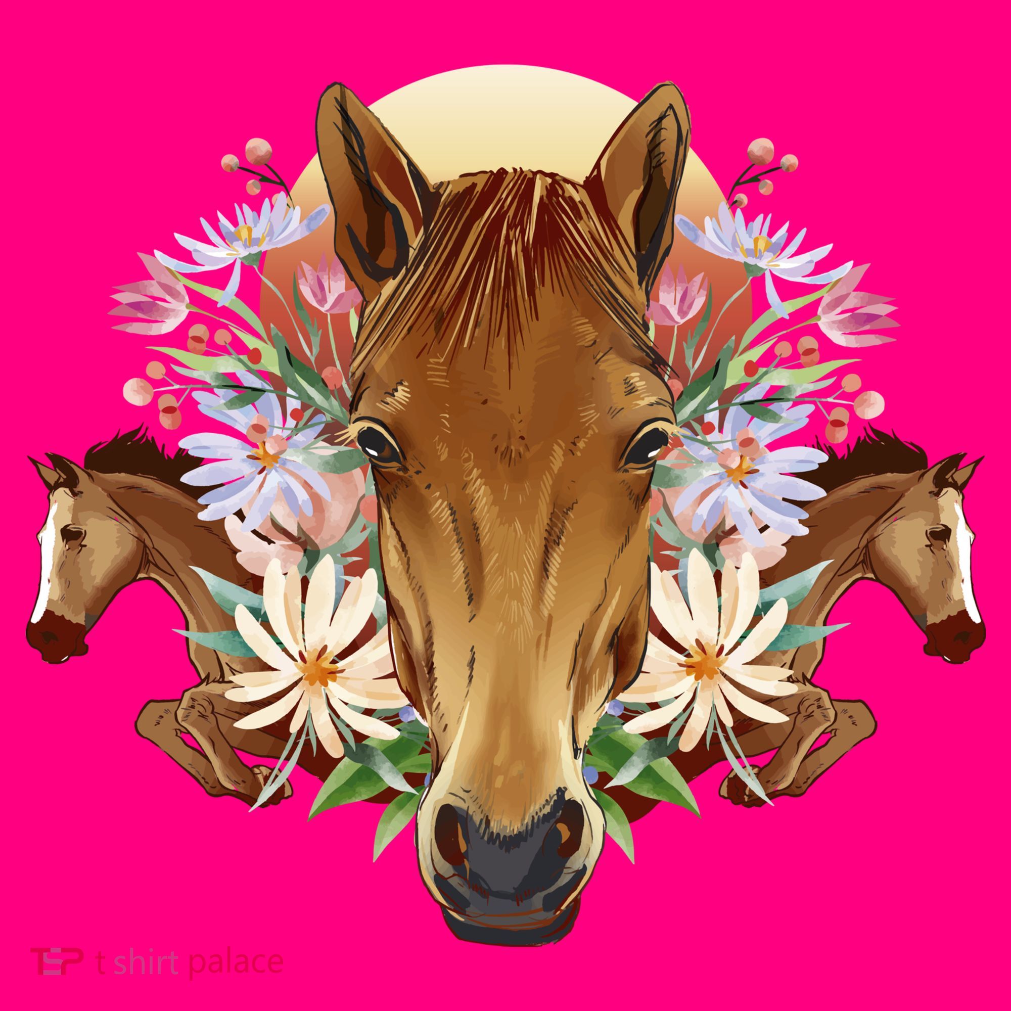 Floral Multi Horse Kids T-Shirt