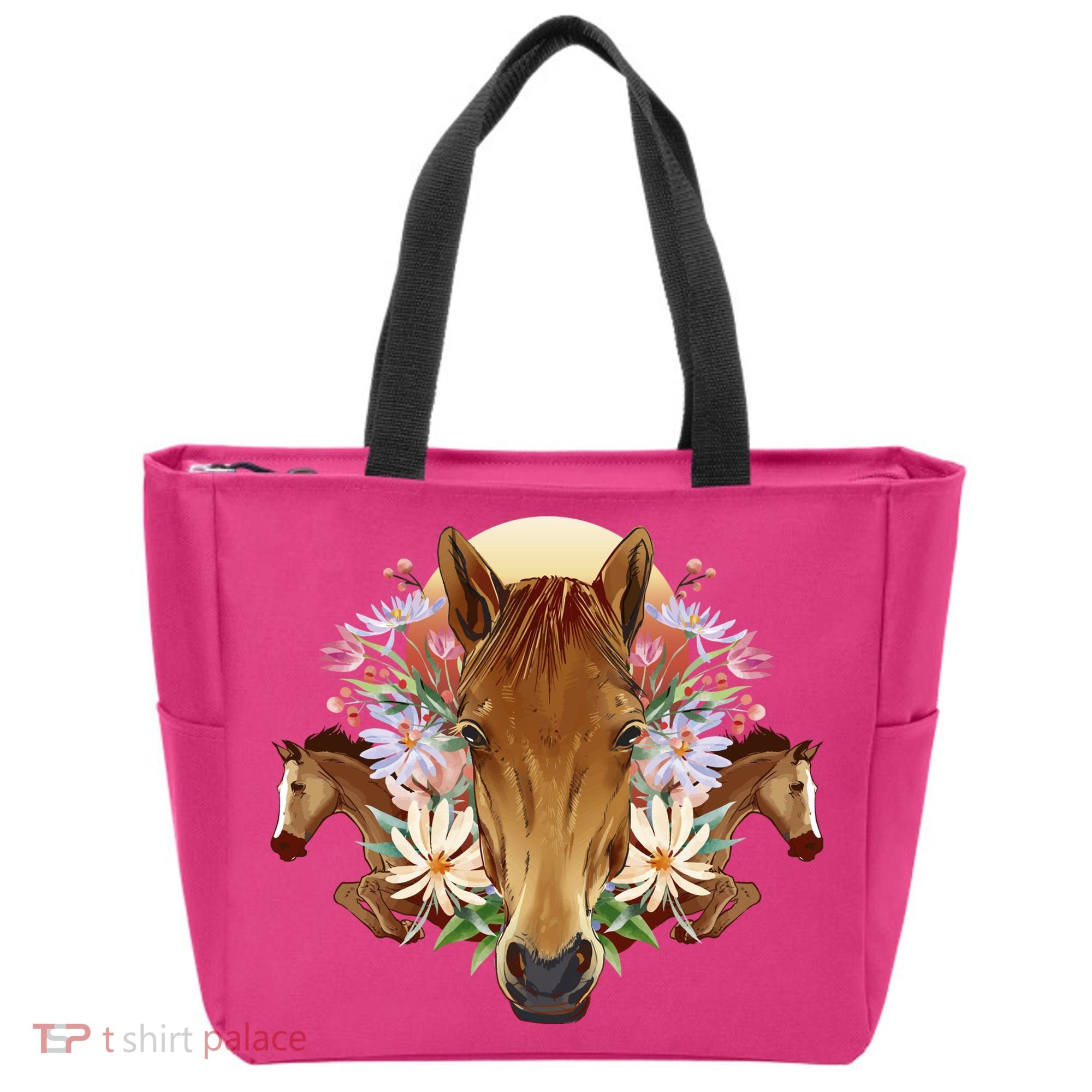 Floral Multi Horse Tote Bag