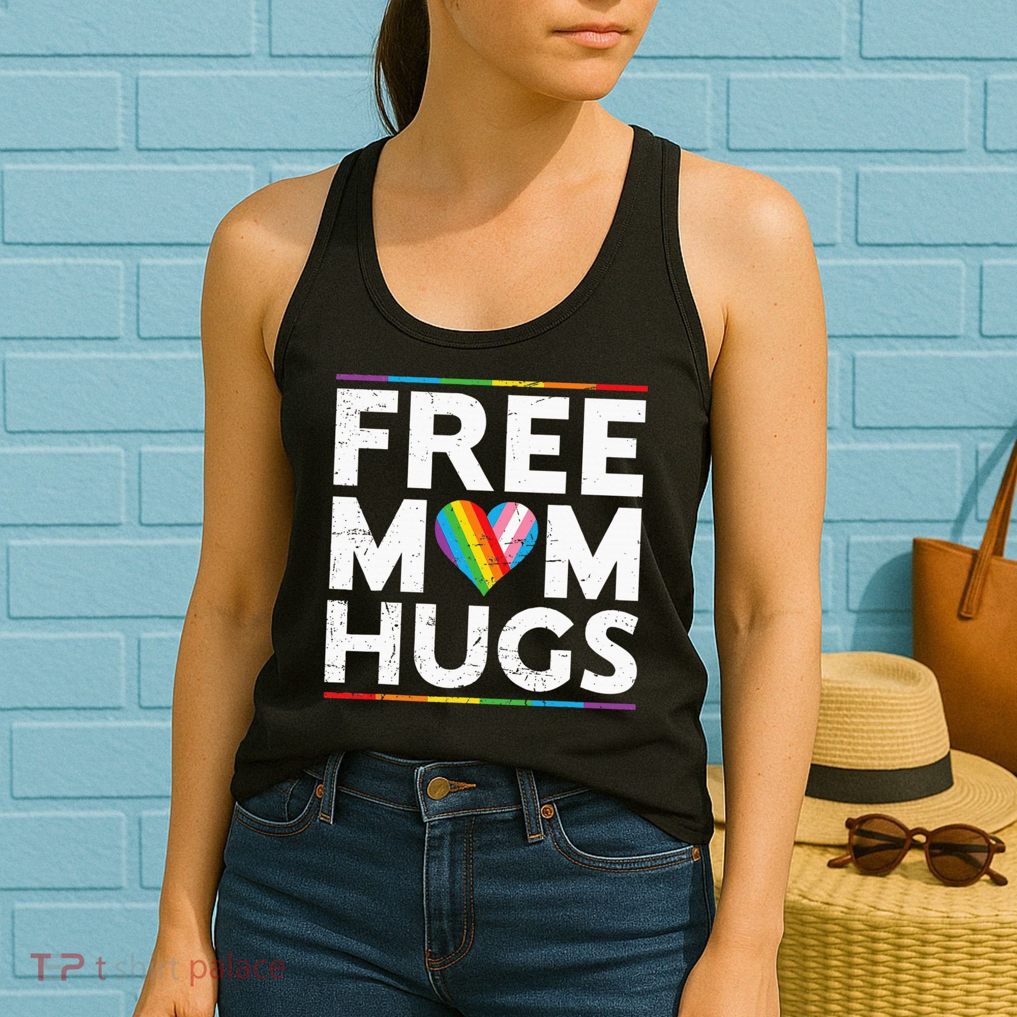 Free Mom Hugs Lgbt Pride Parades Rainbow Women's Tank Top