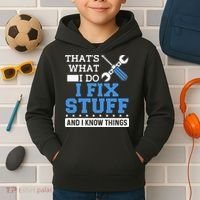 Funny Mechanic I Fix Stuff and I Know Things Kids Hoodie thumb 2