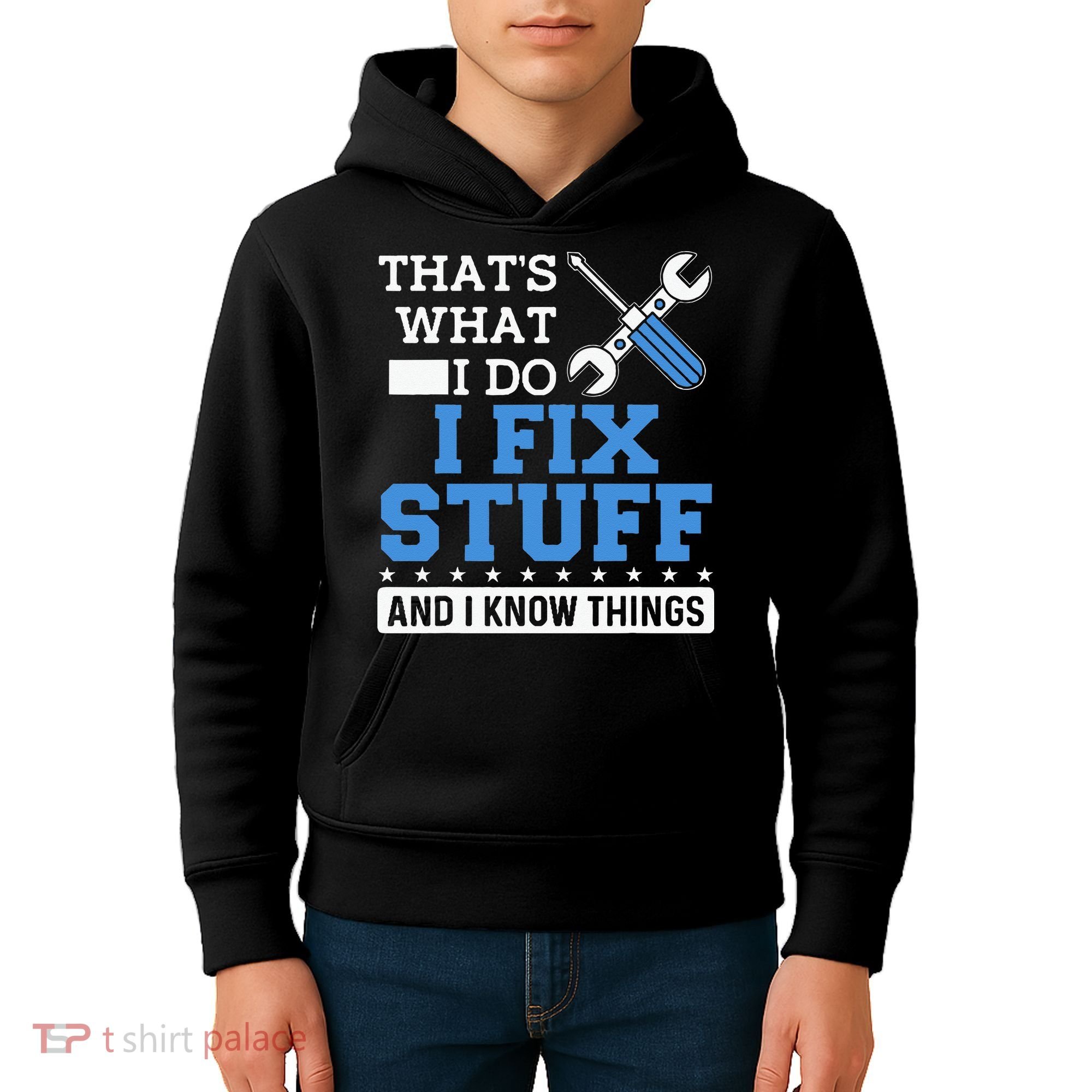 Funny Mechanic I Fix Stuff and I Know Things Kids Hoodie