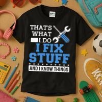 Funny Mechanic I Fix Stuff and I Know Things Kids T-Shirt thumb 3