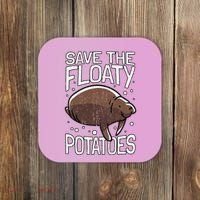 Funny Manatee I Save The Floaty Potatoes I Manatee Coaster thumb 0