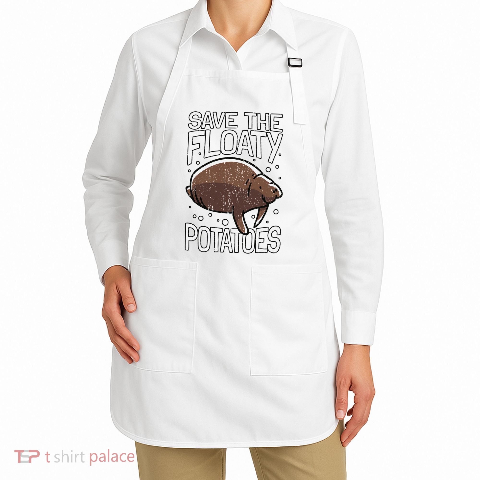 Funny Manatee I Save The Floaty Potatoes I Manatee Apron