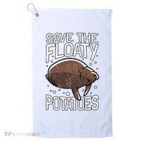 Funny Manatee I Save The Floaty Potatoes I Manatee Golf Towel thumb 0