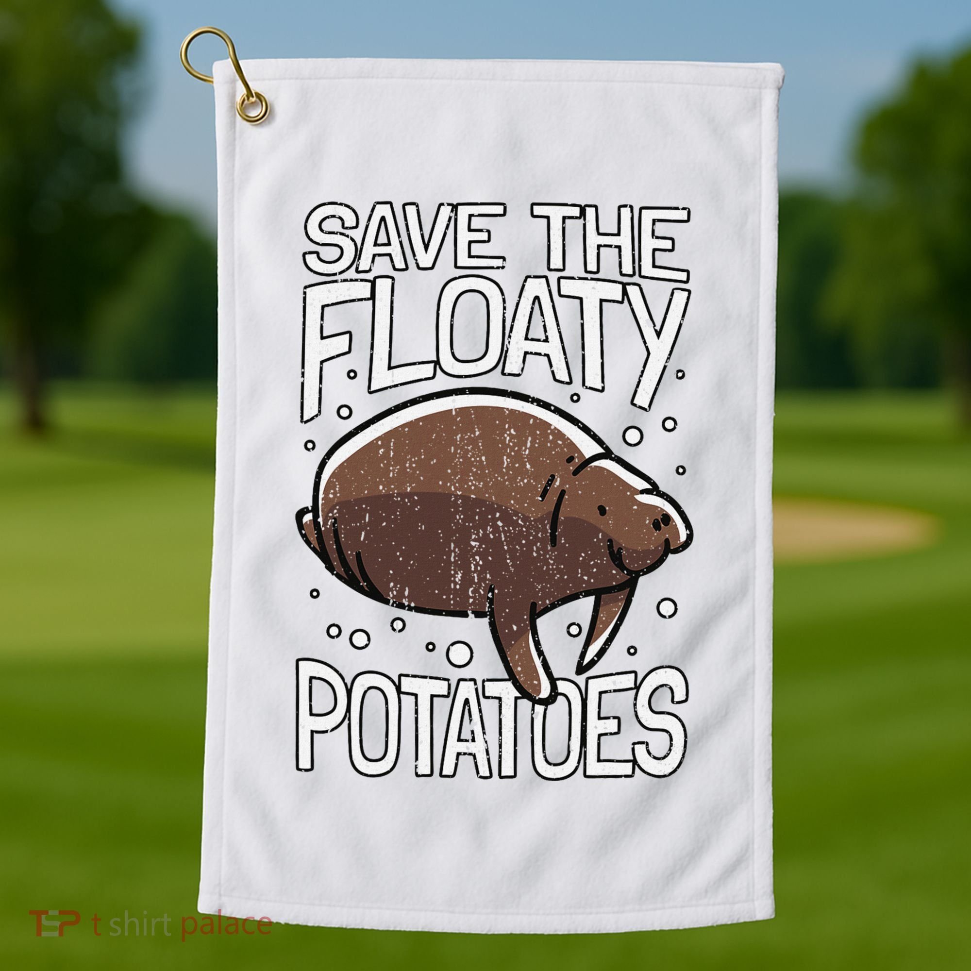 Funny Manatee I Save The Floaty Potatoes I Manatee Golf Towel