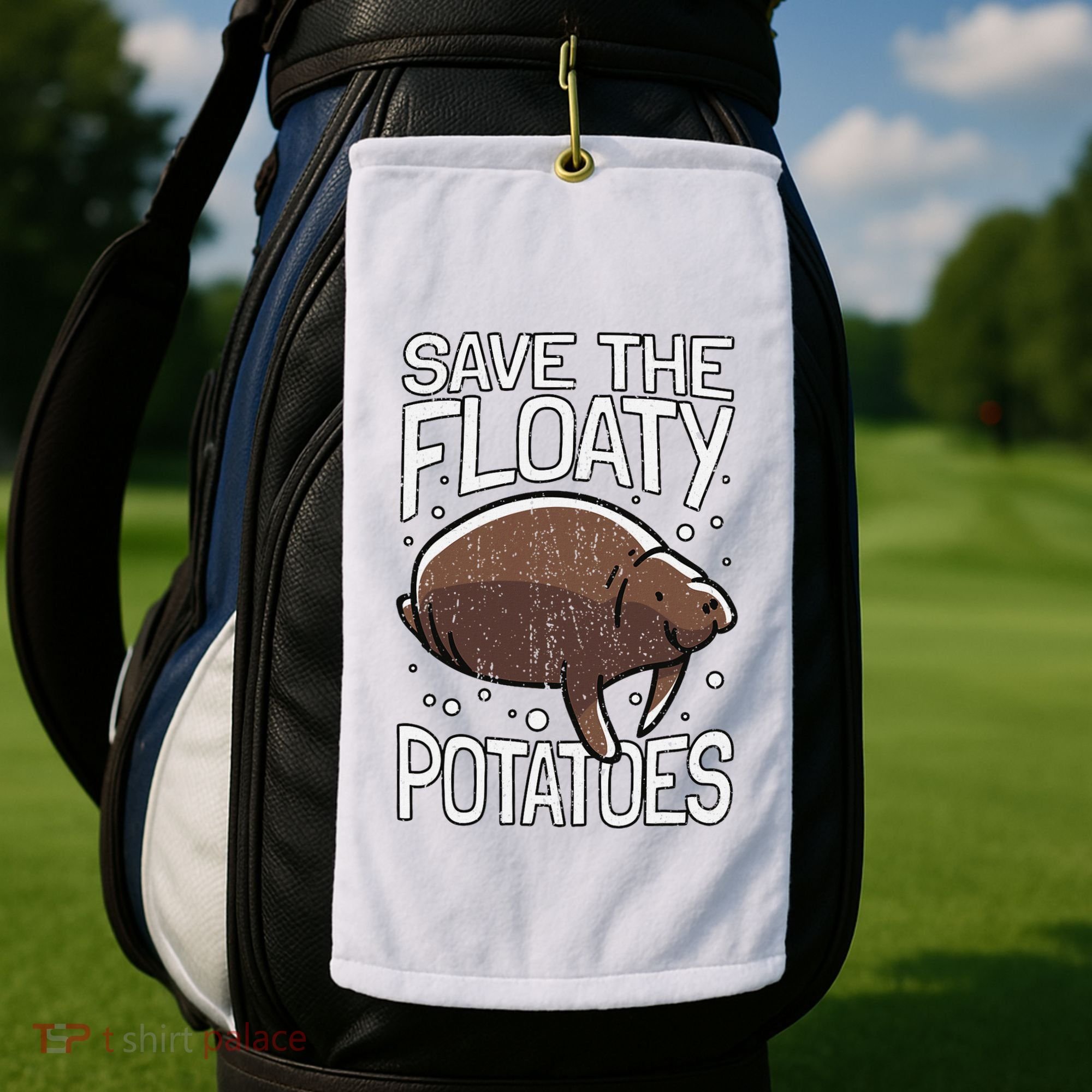 Funny Manatee I Save The Floaty Potatoes I Manatee Golf Towel