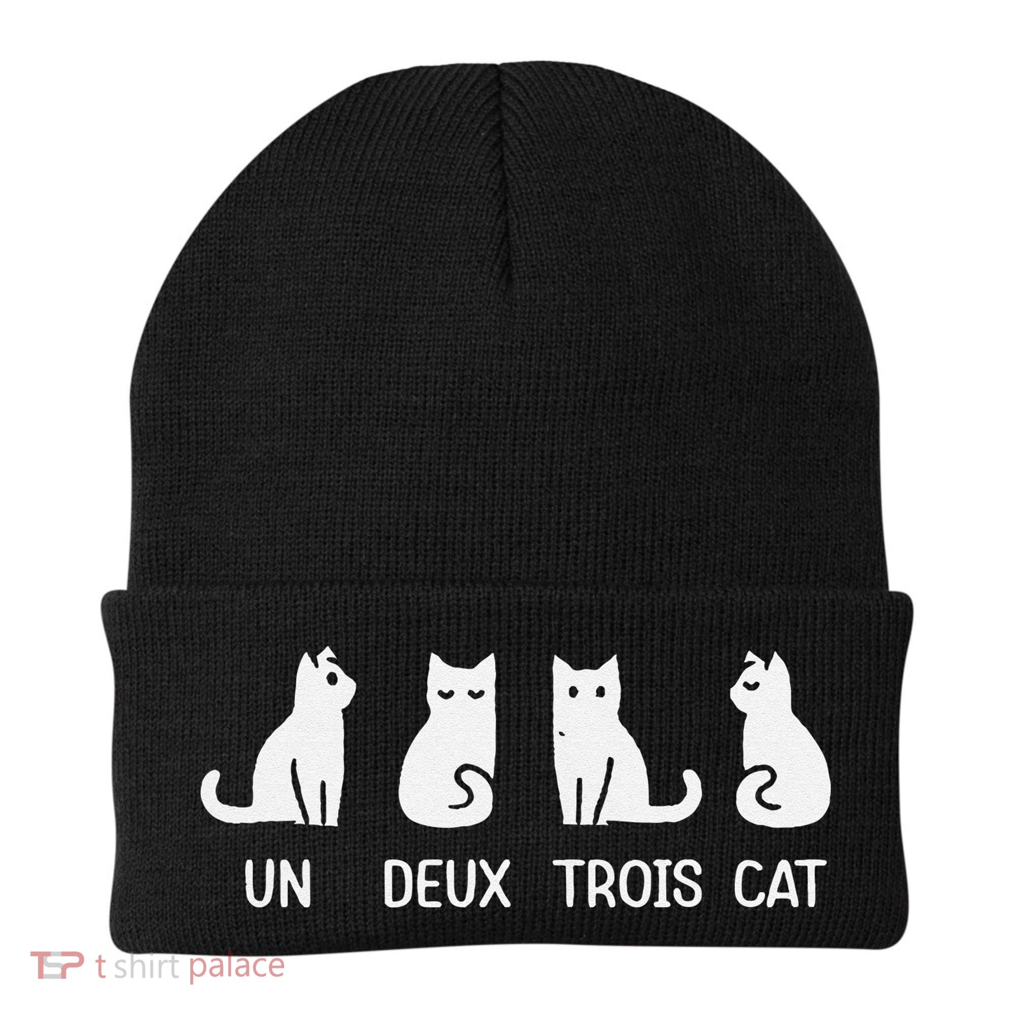 Funny Meow Kitty Un Deux Trois Cat Funny Black Cat Beanie