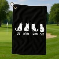 Funny Meow Kitty Un Deux Trois Cat Funny Black Cat Golf Towel thumb 1