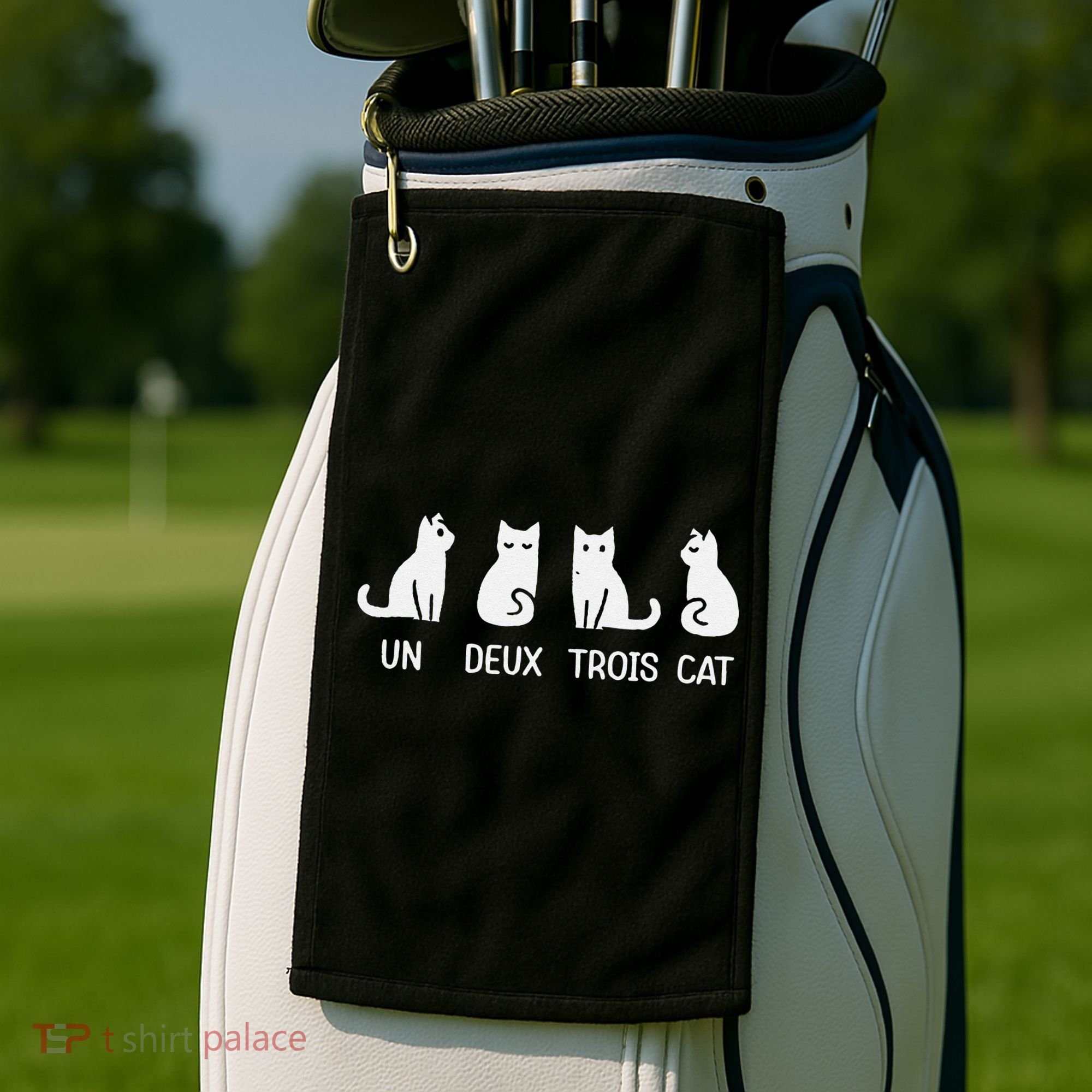 Funny Meow Kitty Un Deux Trois Cat Funny Black Cat Golf Towel