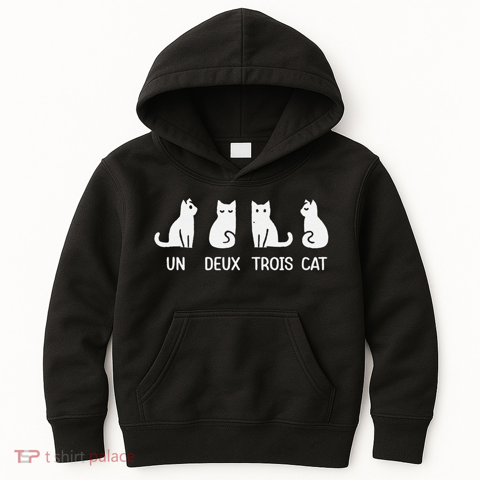 Funny Meow Kitty Un Deux Trois Cat Funny Black Cat Kids Hoodie