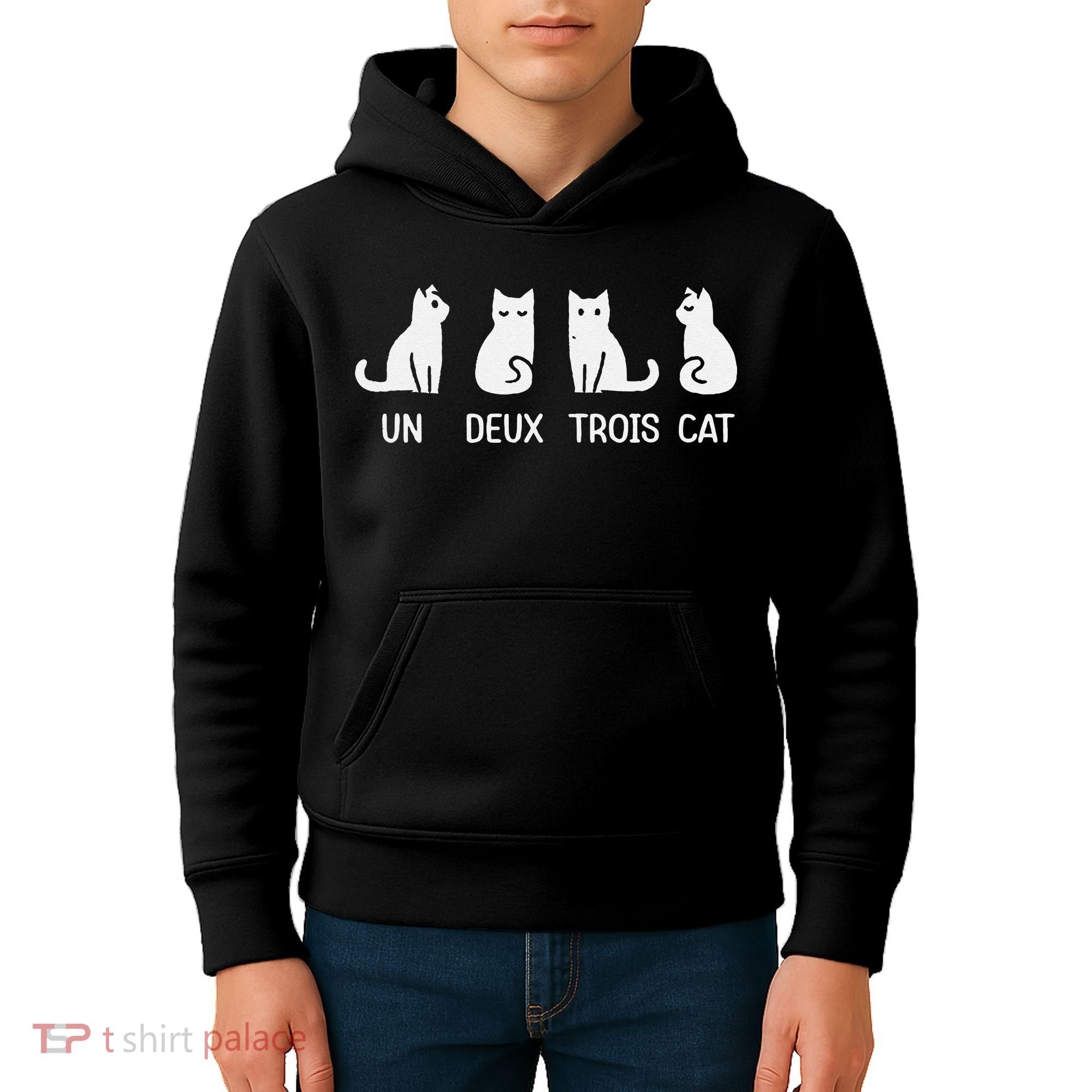 Funny Meow Kitty Un Deux Trois Cat Funny Black Cat Kids Hoodie