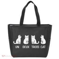 Funny Meow Kitty Un Deux Trois Cat Funny Black Cat Tote Bag thumb 0