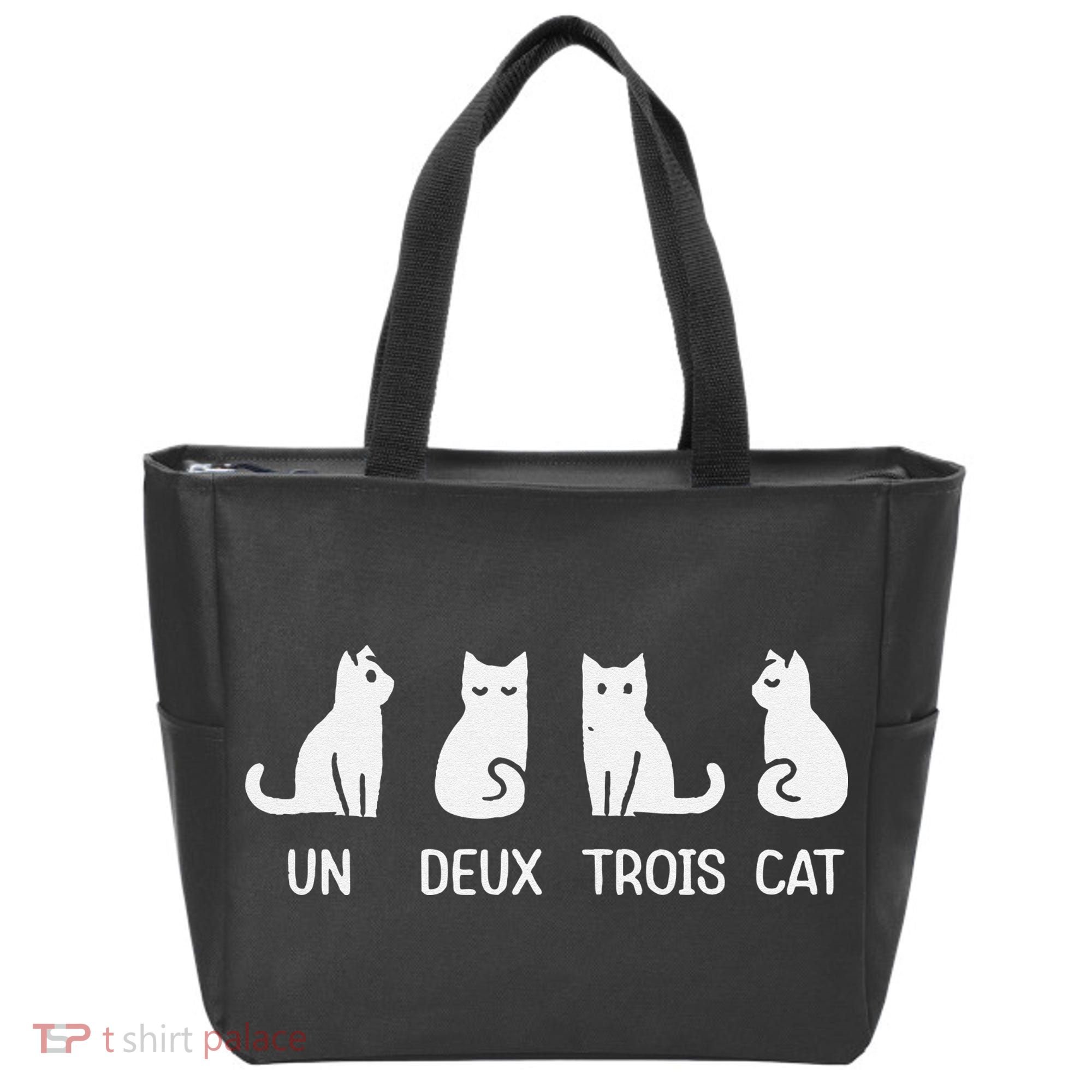 Funny Meow Kitty Un Deux Trois Cat Funny Black Cat Tote Bag