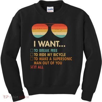 Funny Music Lover Bicycle I Want It All Kids Sweatshirt