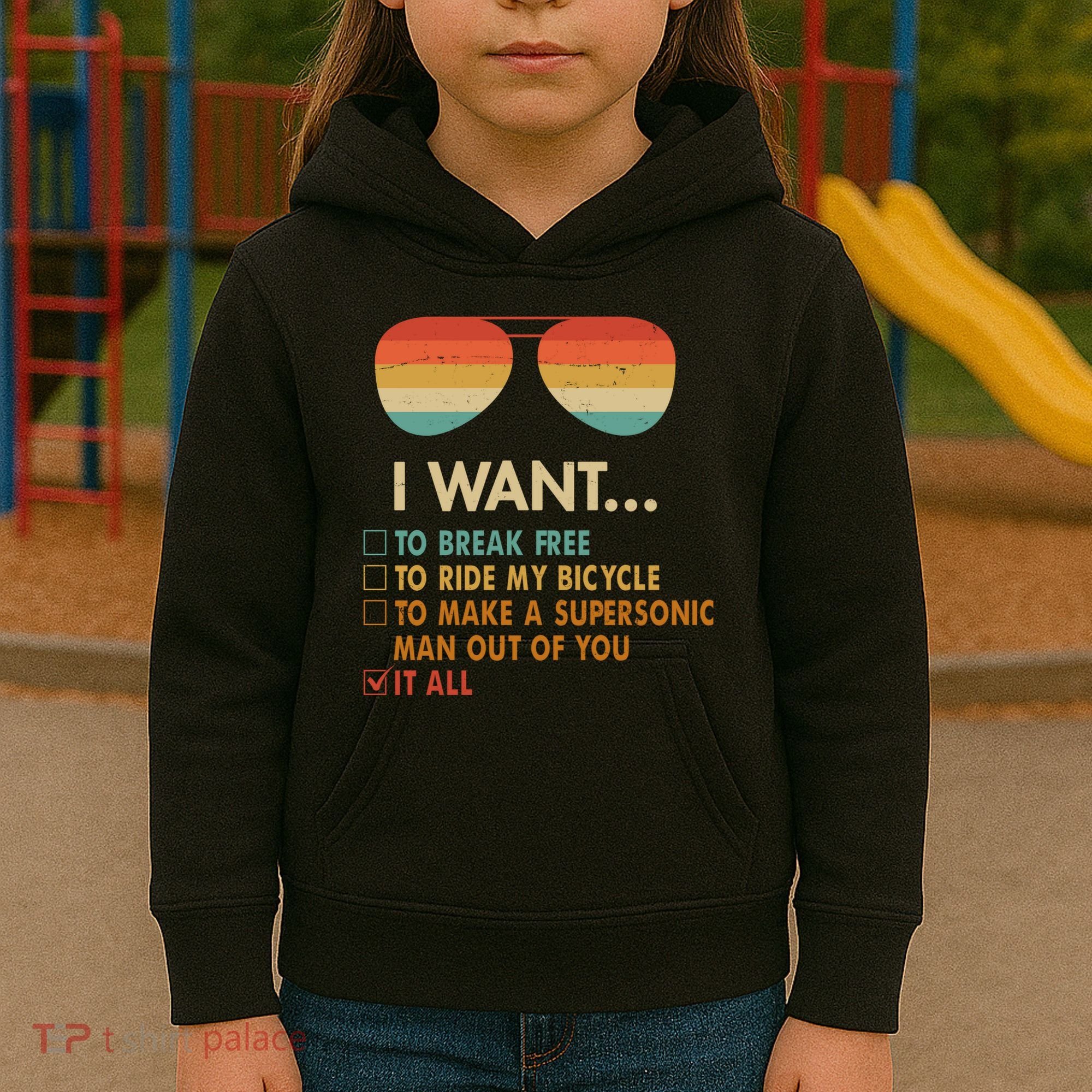 Funny Music Lover Bicycle I Want It All Kids Hoodie