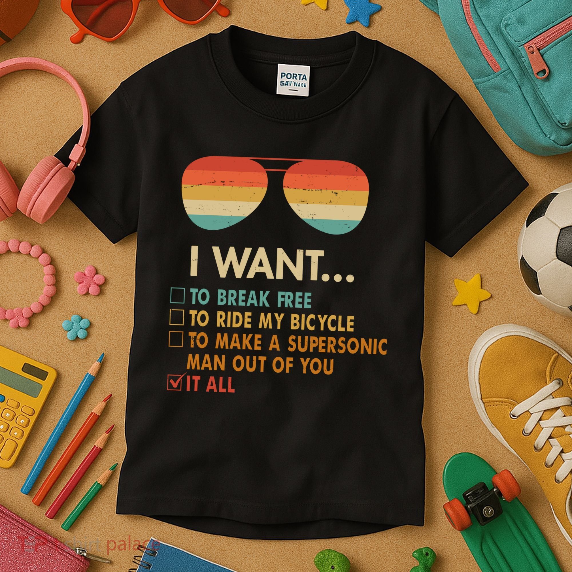 Funny Music Lover Bicycle I Want It All Kids T-Shirt