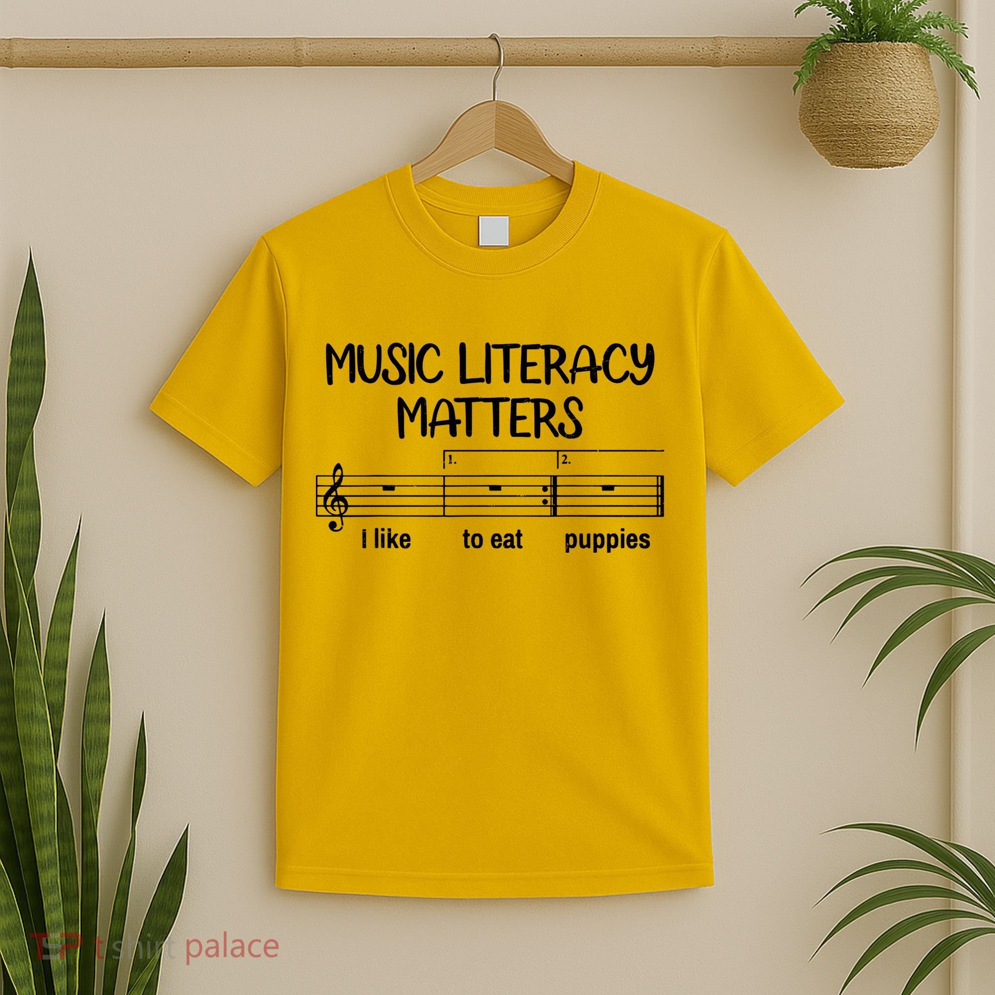 Funny Music Literacy Matters I Like To Eat Puppies T-Shirt