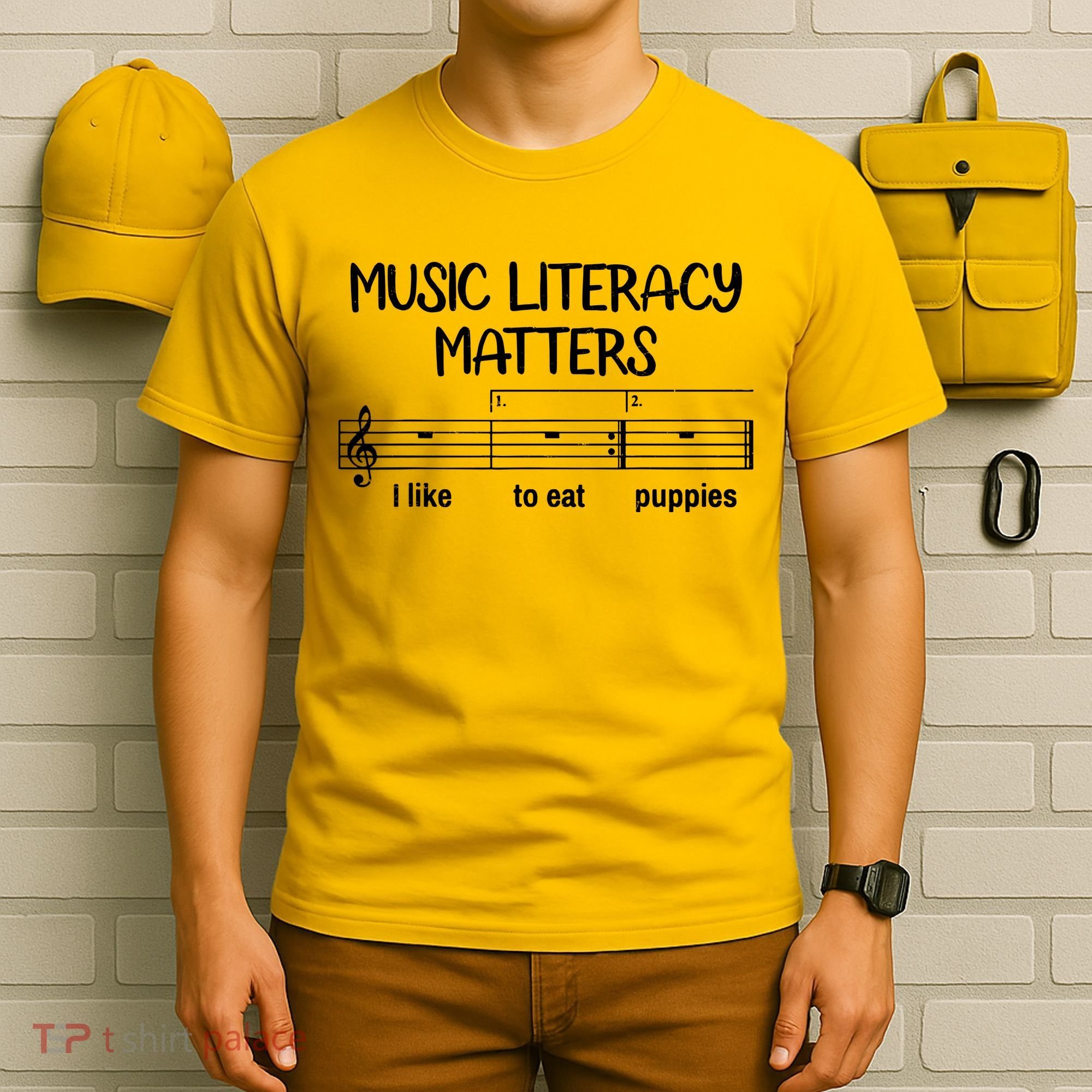Funny Music Literacy Matters I Like To Eat Puppies T-Shirt