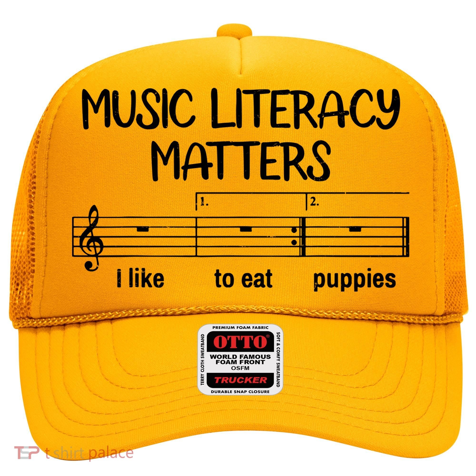 Funny Music Literacy Matters I Like To Eat Puppies Hat