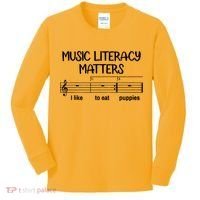 Funny Music Literacy Matters I Like To Eat Puppies Kids Long Sleeve Shirt thumb 0