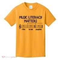 Funny Music Literacy Matters I Like To Eat Puppies Kids T-Shirt thumb 0