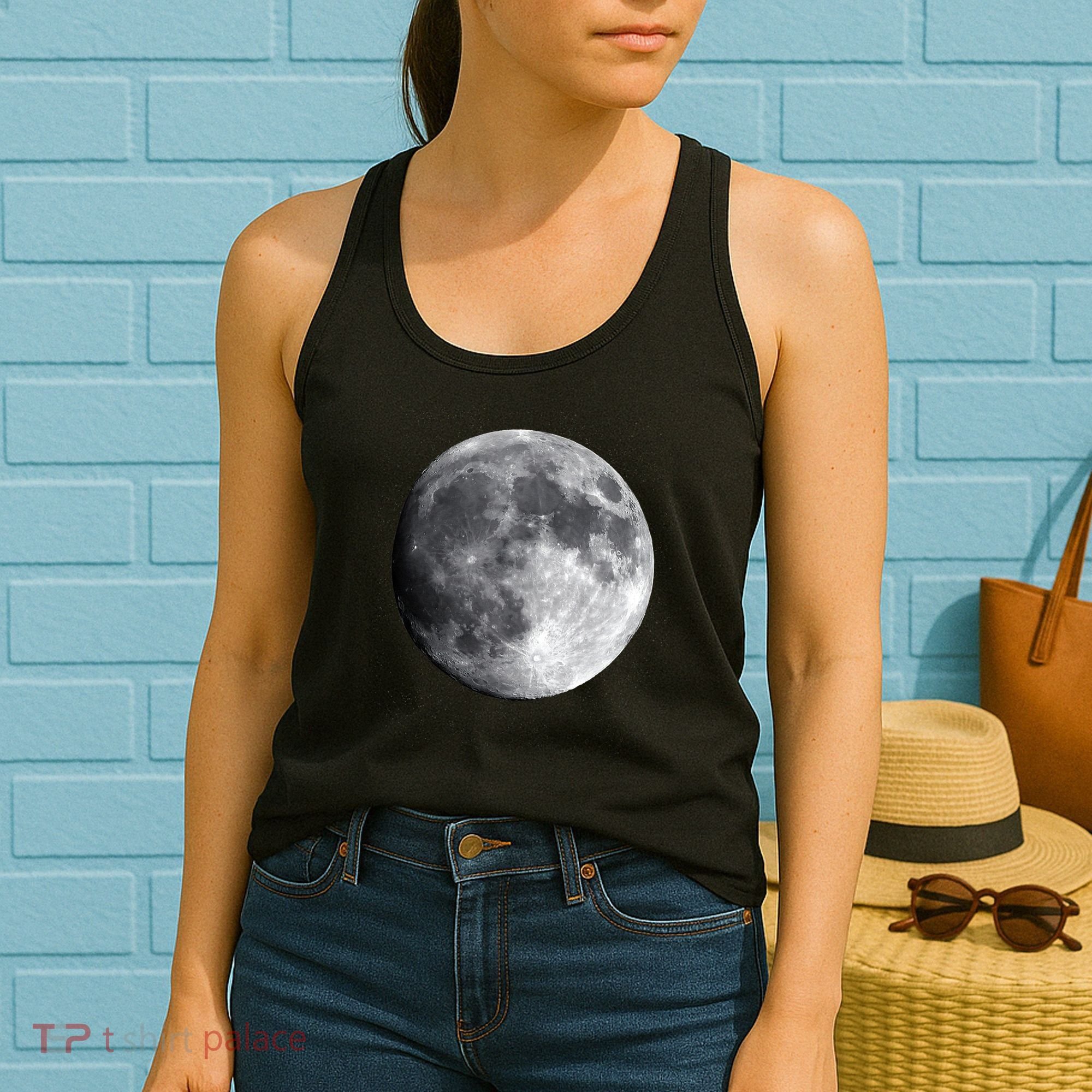 Full Moon Luna Astronomy Space Galaxy Stars Women's Tank Top