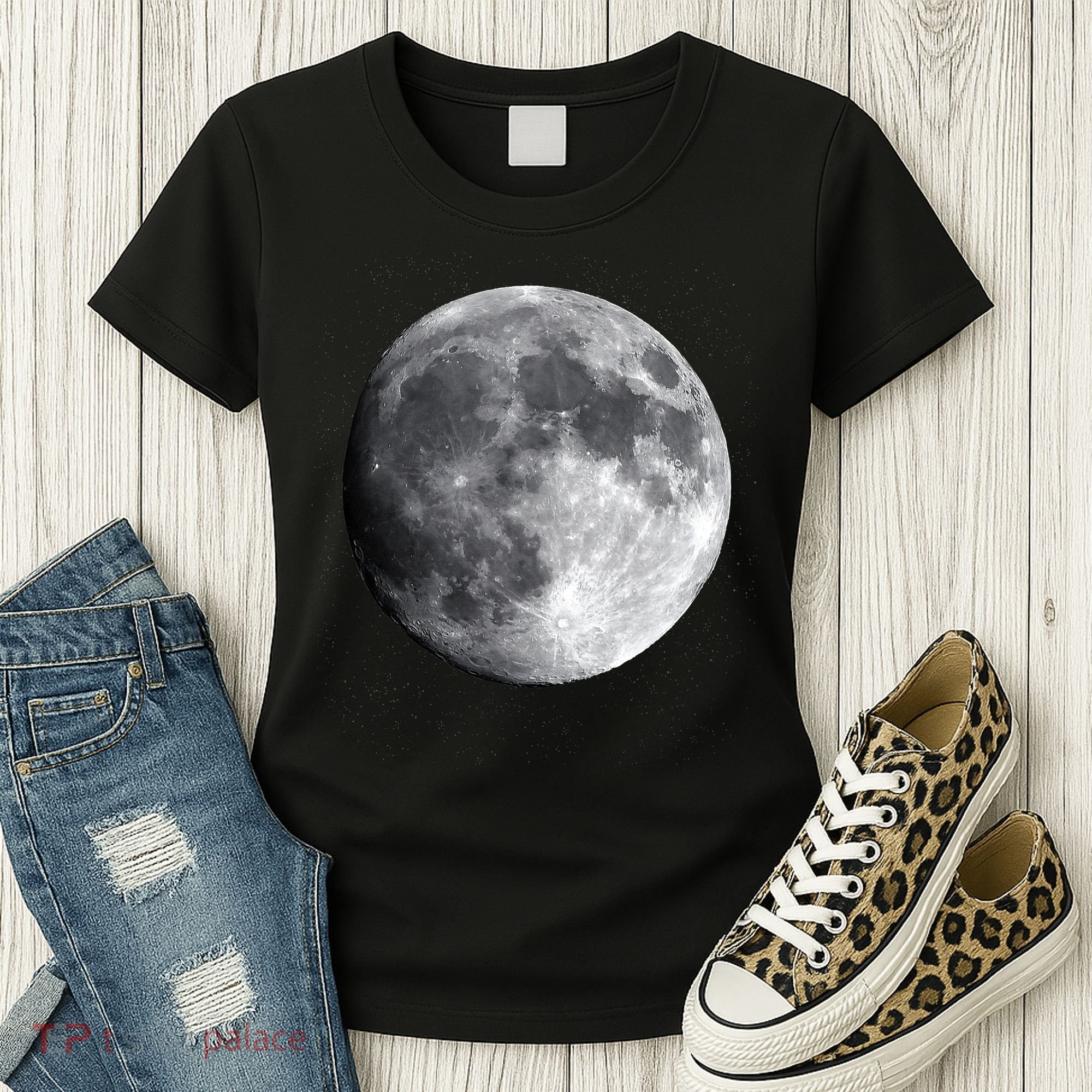 Full Moon Luna Astronomy Space Galaxy Stars Women's T-Shirt