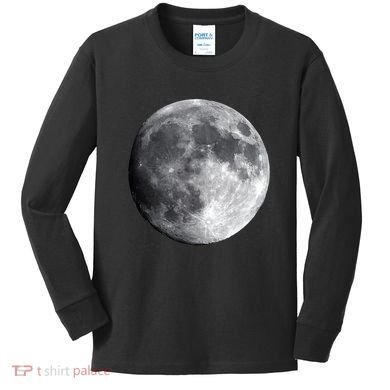 Full Moon Luna Astronomy Space Galaxy Stars Kids Long Sleeve Shirt