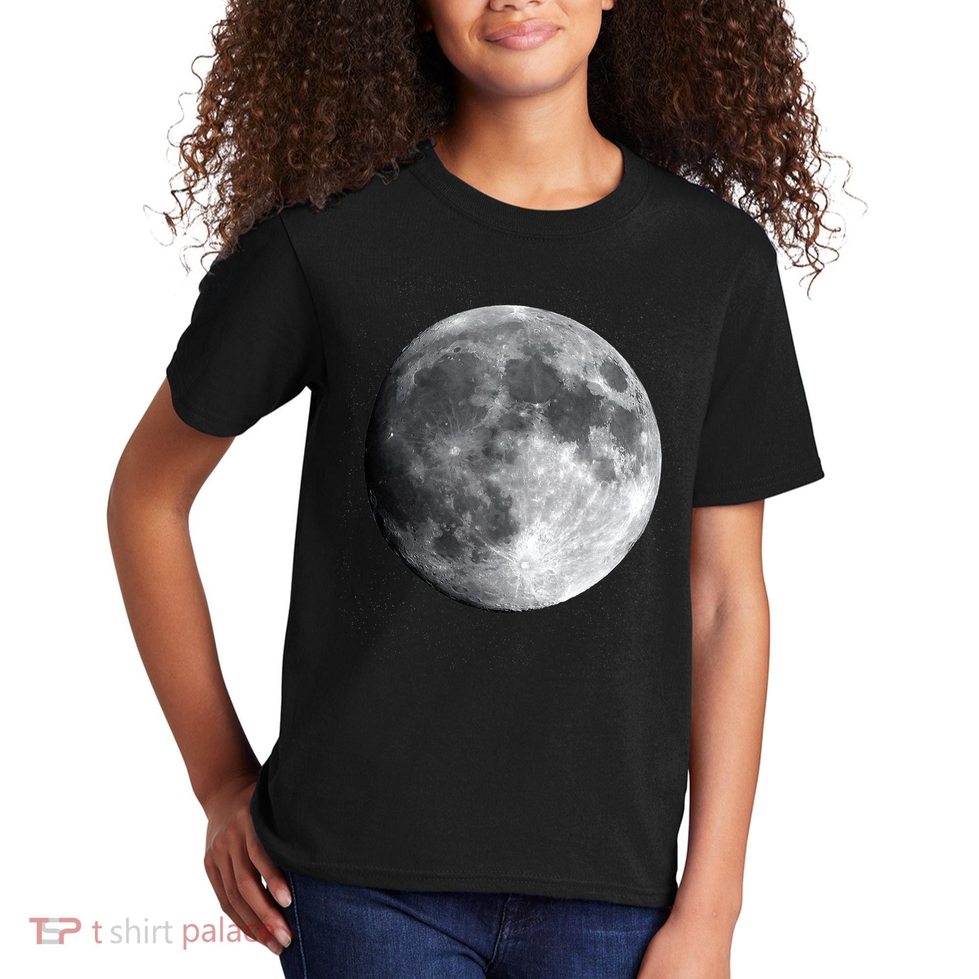 Full Moon Luna Astronomy Space Galaxy Stars Kids T-Shirt