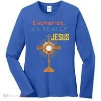 Front My Lord Monstrance Back Eucharist ItS Really Jesus Women's Long Sleeve Shirt thumb 0