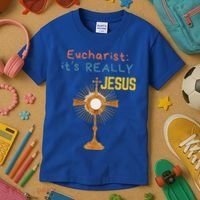 Front My Lord Monstrance Back Eucharist ItS Really Jesus Kids T-Shirt thumb 3