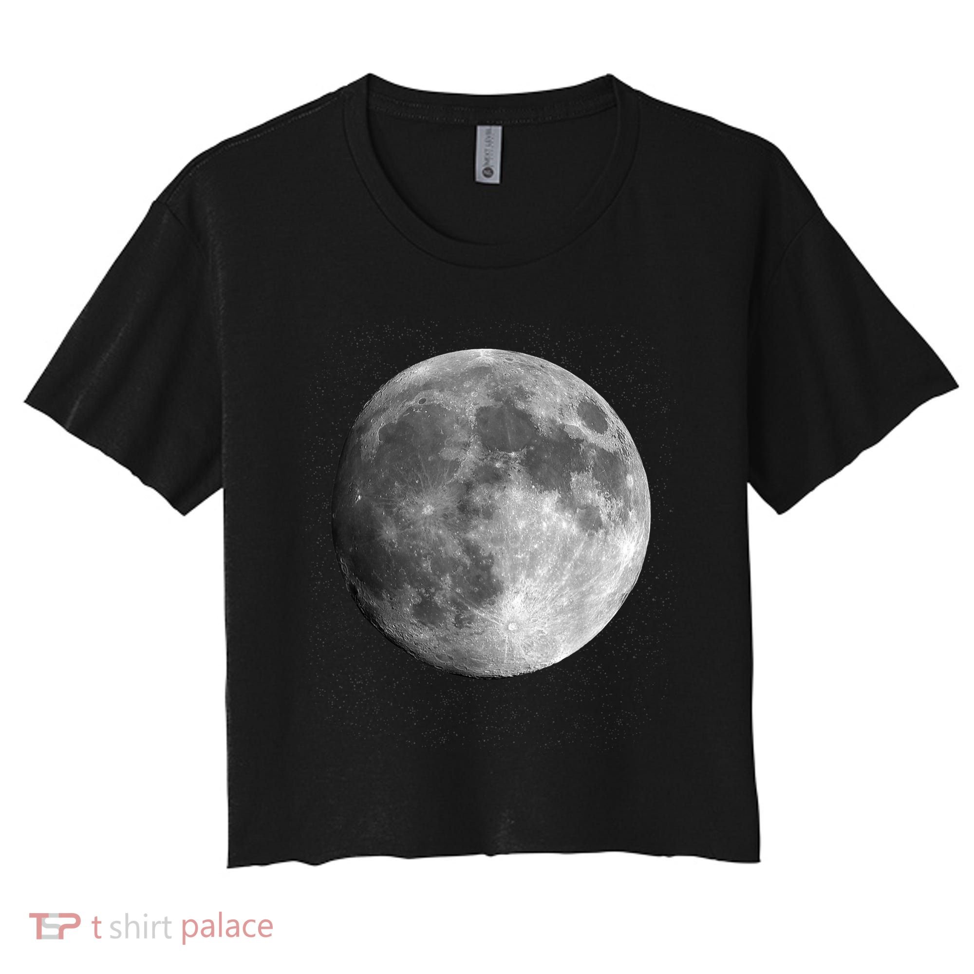 Full Moon Luna Astronomy Space Galaxy Stars Women's Crop Top Tee