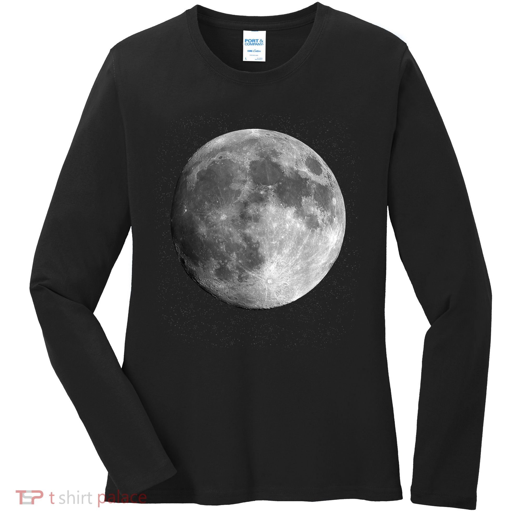 Full Moon Luna Astronomy Space Galaxy Stars Women's Long Sleeve Shirt
