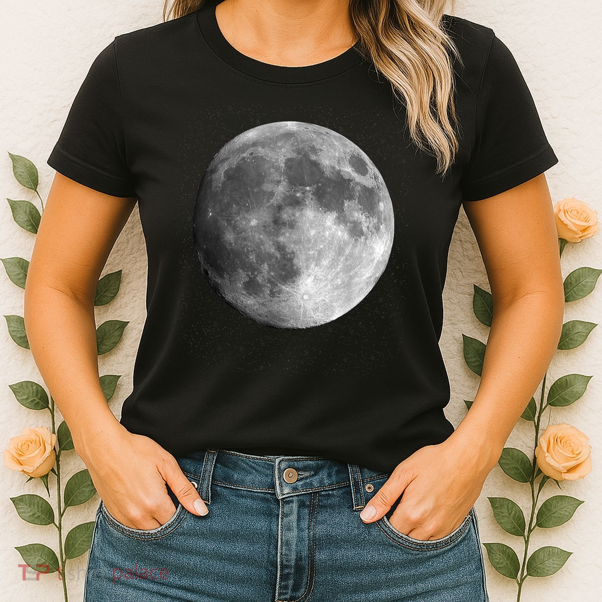 Full Moon Luna Astronomy Space Galaxy Stars Women's T-Shirt