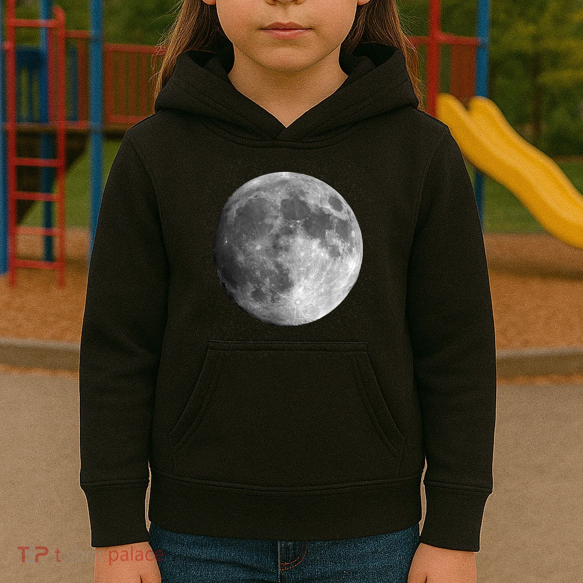 Full Moon Luna Astronomy Space Galaxy Stars Kids Hoodie