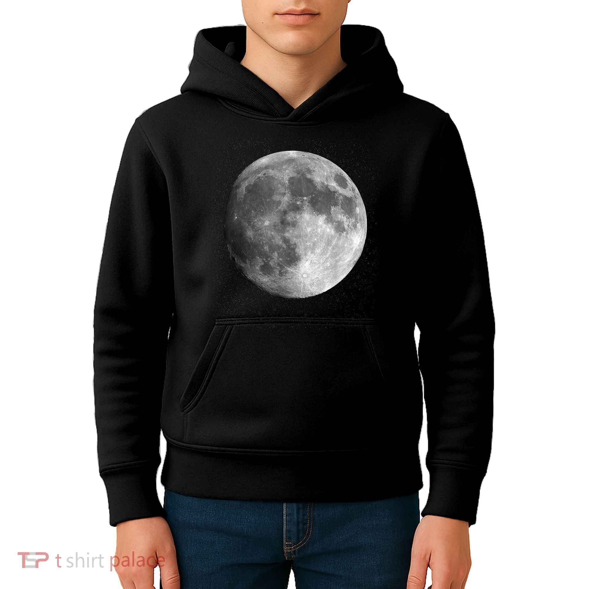 Full Moon Luna Astronomy Space Galaxy Stars Kids Hoodie